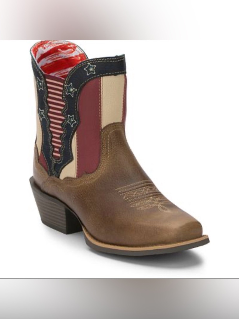 Justin Boots Brown, Red, Cream & Navy Western Ankle Bootie (6B)